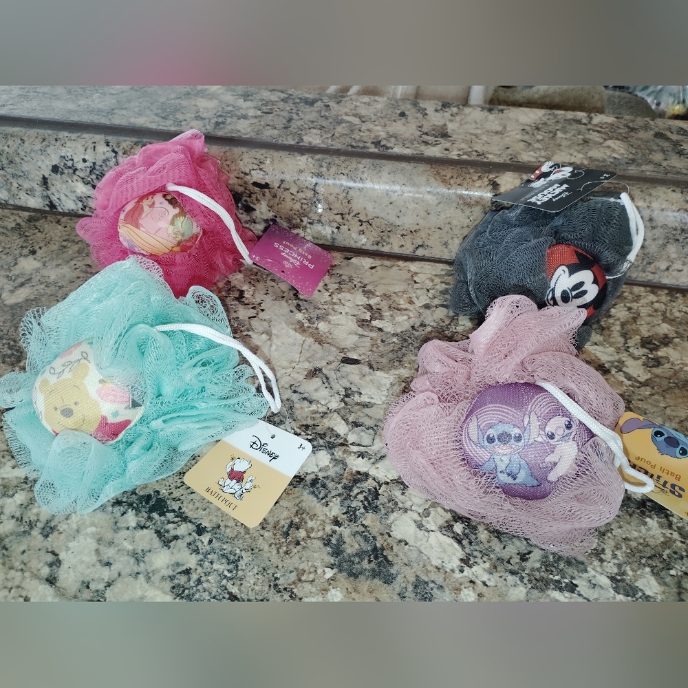 Disney Character Mesh Bath Pouf - Assorted Pastel Colors 4
